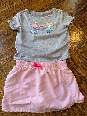 Under Armour Gray Tee with Pastel Logo & Pink Skort